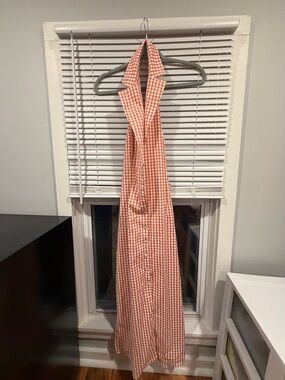 Gingham Halter Maxi Dress in Coral